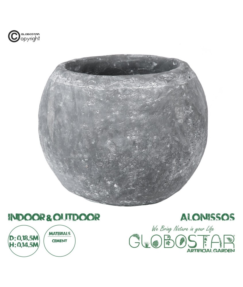 GloboStar® Artificial Garden ALONISSOS 20458 Τσιμεντένιο Κασπώ Γλάστρα - Flower Pot Γκρι Φ18.5cm x Υ14.5cm